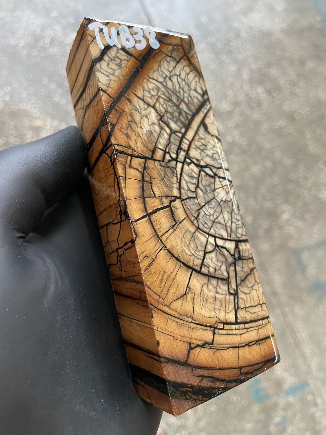 Mammoth Tusk Block Stabilized – Fossil Knife Handle Material for Custom Knives 5.27-1.81-1.14 inch TUB38