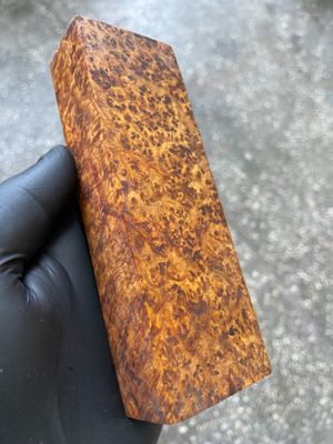 Stabilized Amboyna Burl Cap for Knife Handle – Premium Exotic Wood 5.7 × 1.85 × 1.1 inch AB4