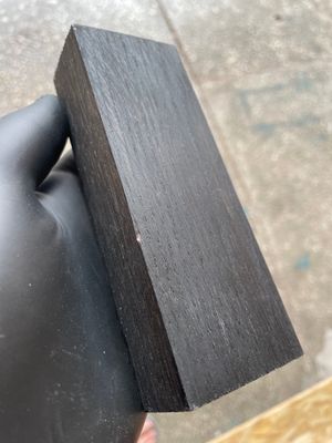 Ancient stabilized bog oak handle scales sanded and oiled, rare black wood material for handmade knives.