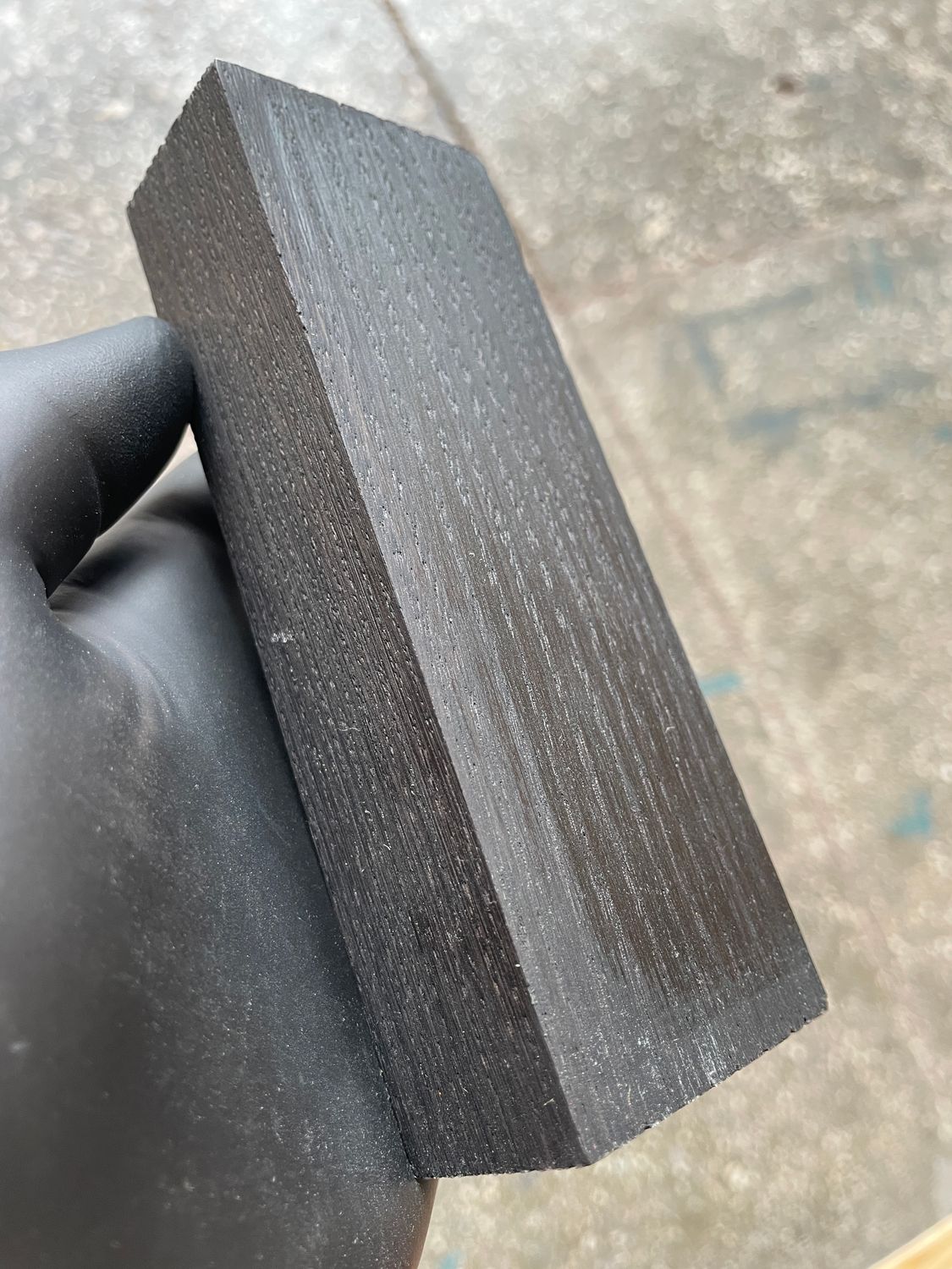 Ancient stabilized bog oak handle scales sanded and oiled, rare black wood material for handmade knives.