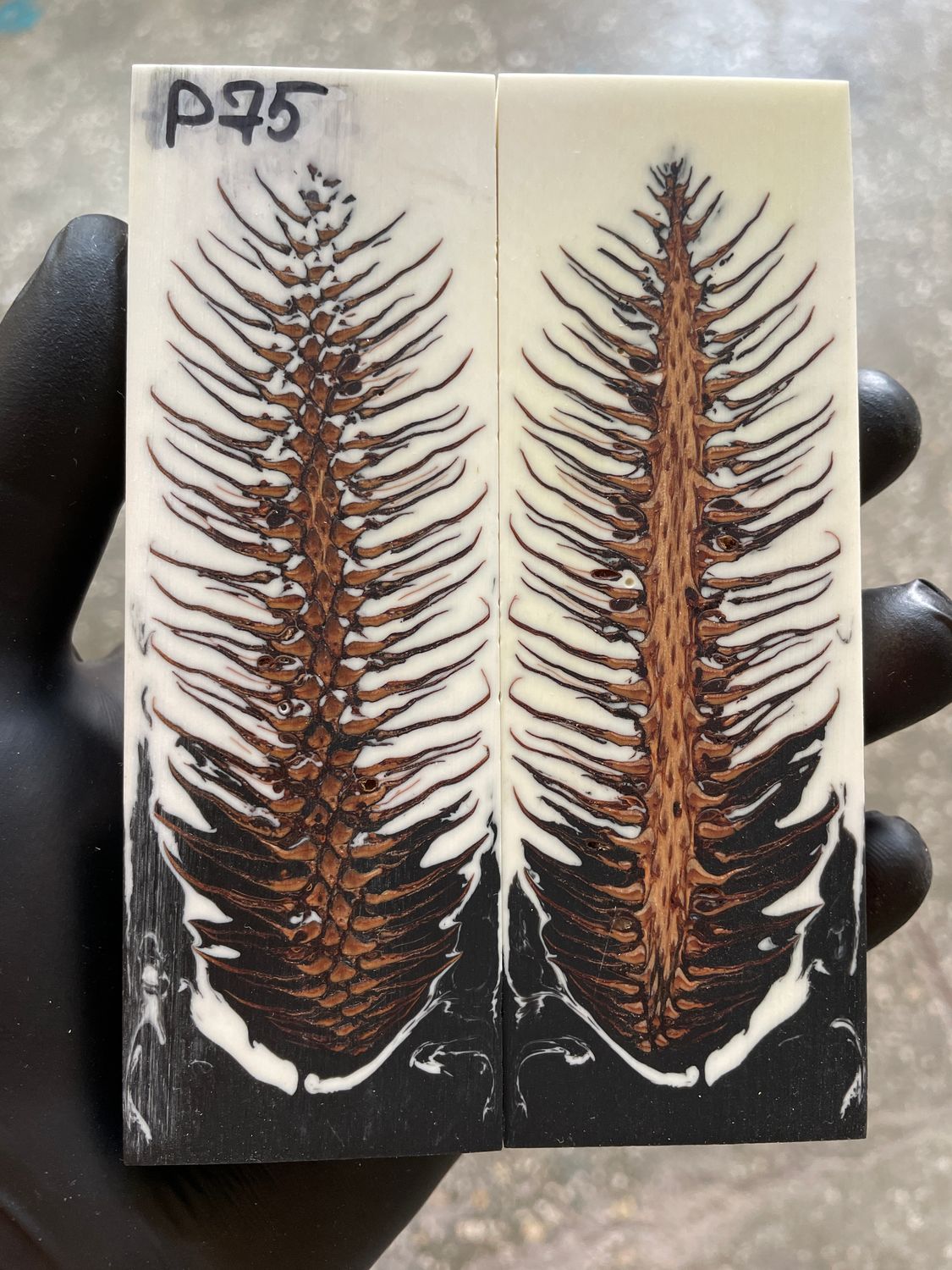 Pinecone Resin Knife Scales Stabilized Pair - Handle Material 5.19-1.73-0.43inch P75