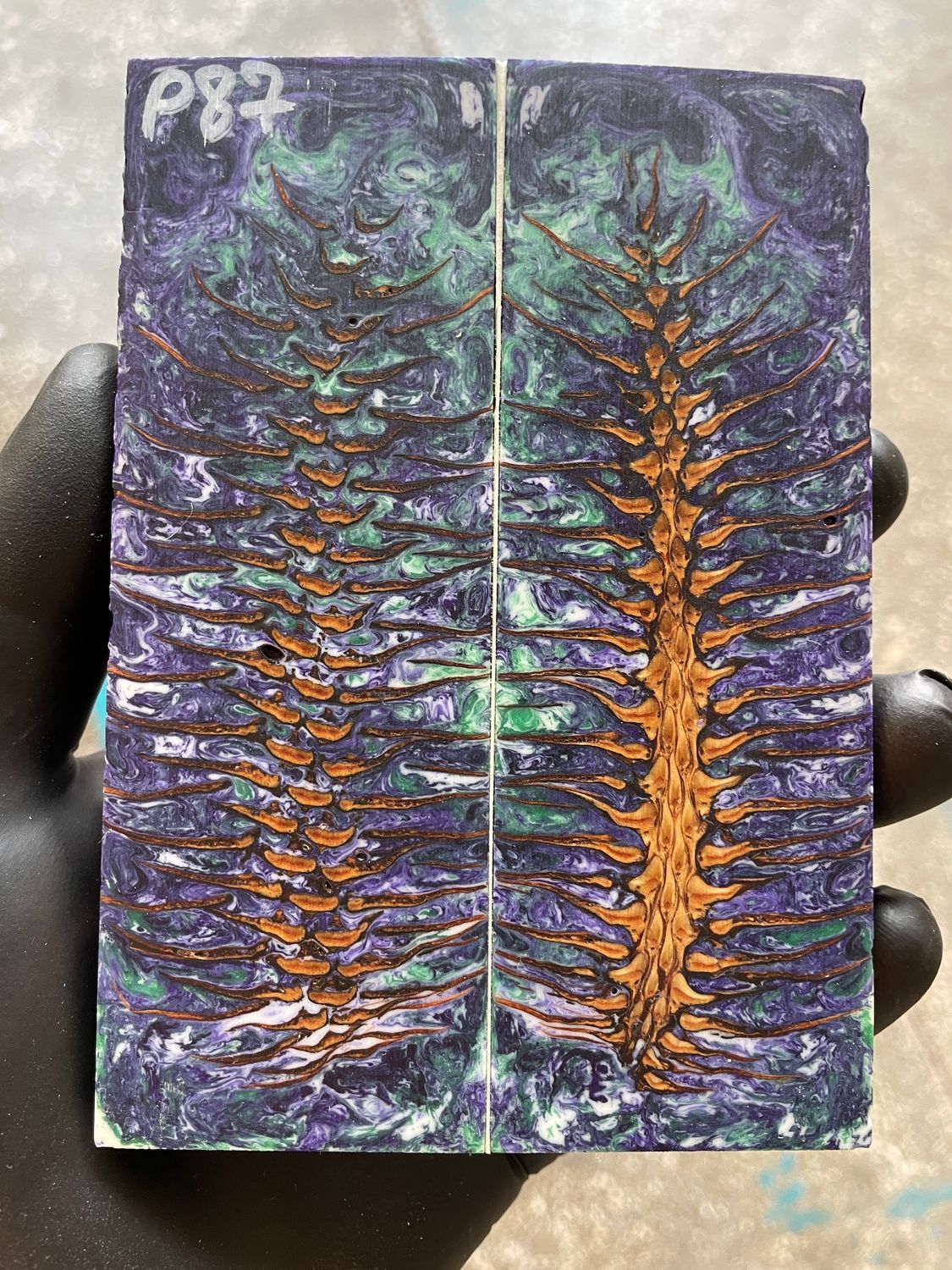 Pinecone Resin Knife Scales Stabilized Pair - Handle Material 5.19-1.73-0.43inch P87