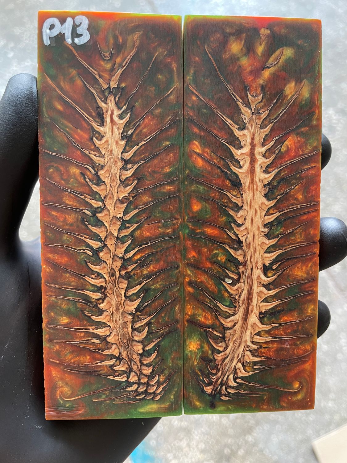 Pinecone Resin Knife Scales Stabilized Pair - Handle Material 5.19-1.73-0.43inch P13