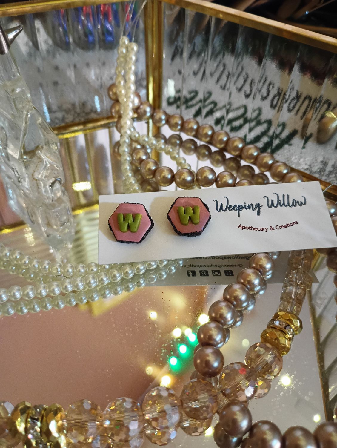 &quot;W is for Wicked&quot; Green on Heather Pink with Onyx Stud