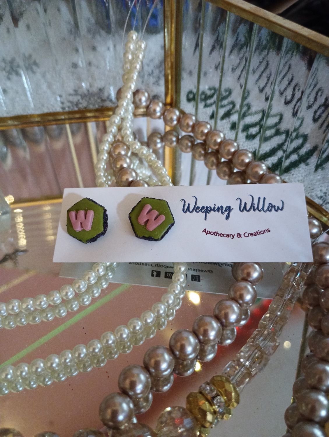 &quot;W is for Wicked&quot; Heather Pink on Green with Onyx Stud