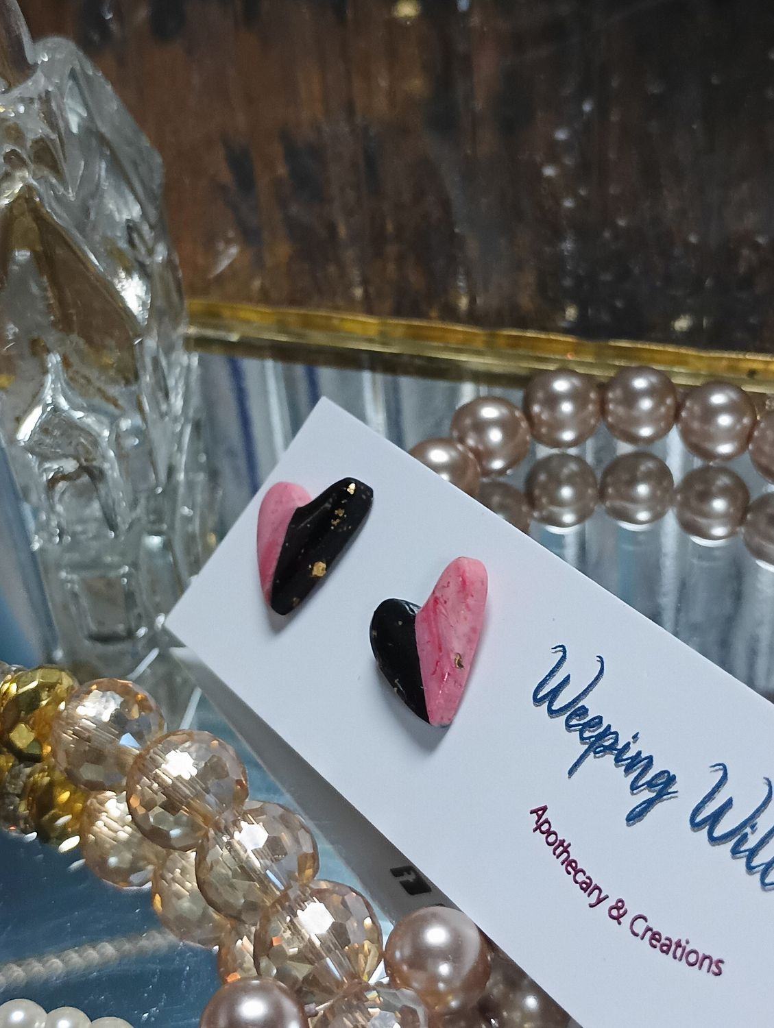 &quot;Pretty in Pink meets Black Tie&quot; Asymmetrical Heart Studs