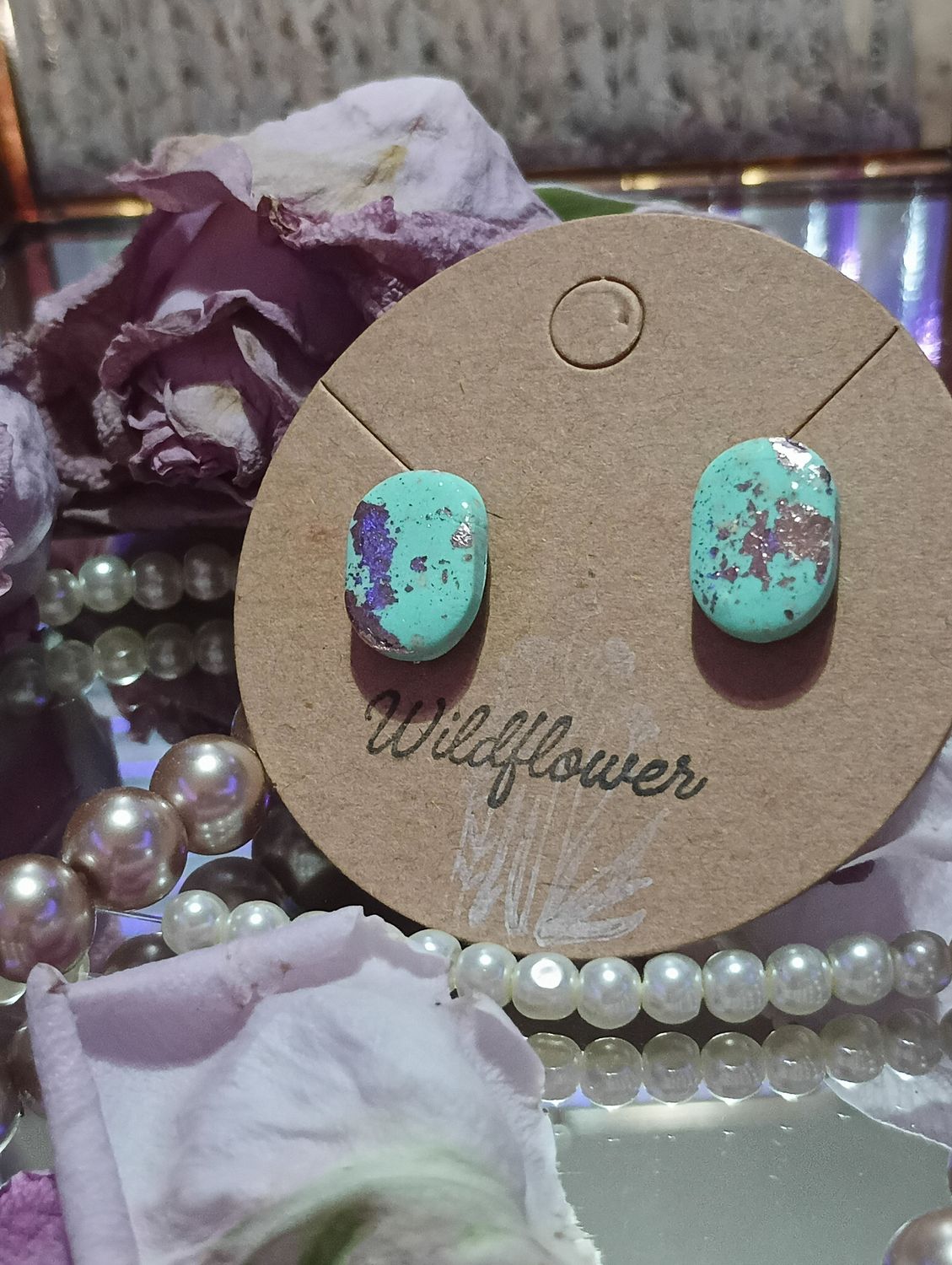 Pill Studs in Mint with Gold Leaf