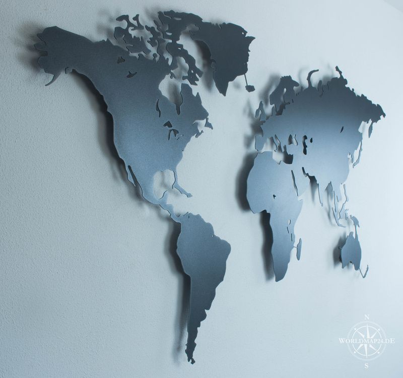 M Weltkarte aus Metall Eisenglimmer (140 cm x 81 cm)