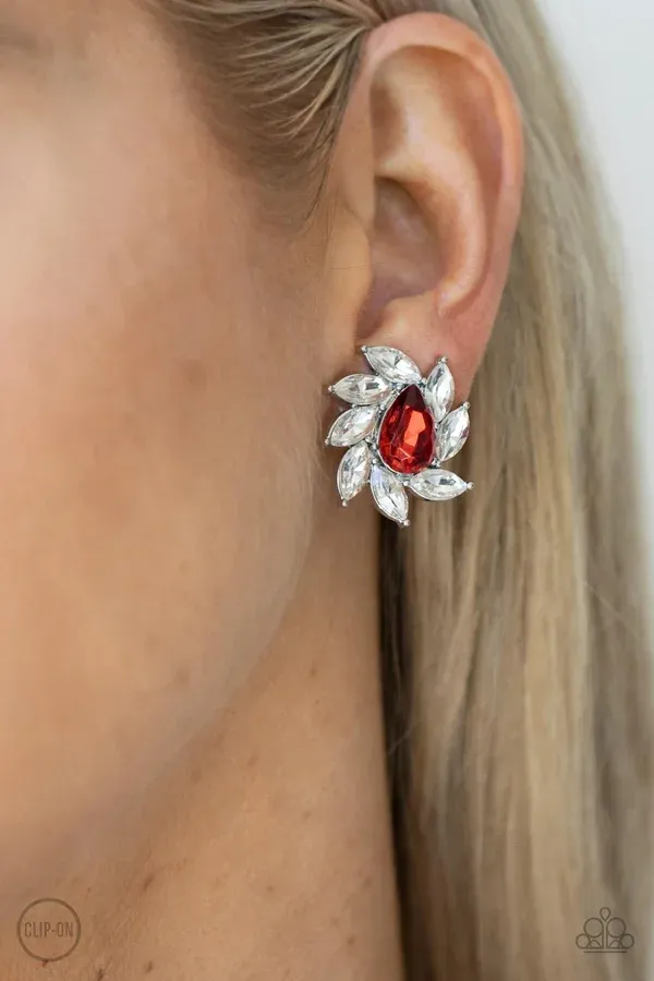 Sophisticated Swirl - Red Clip-on Earring