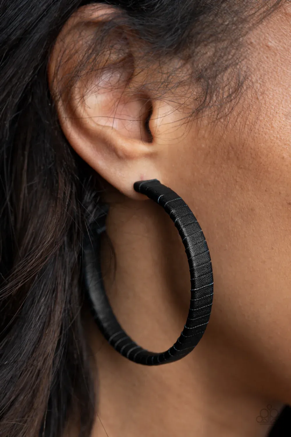 ​Leather-Clad Legend - Black Hoop Earring