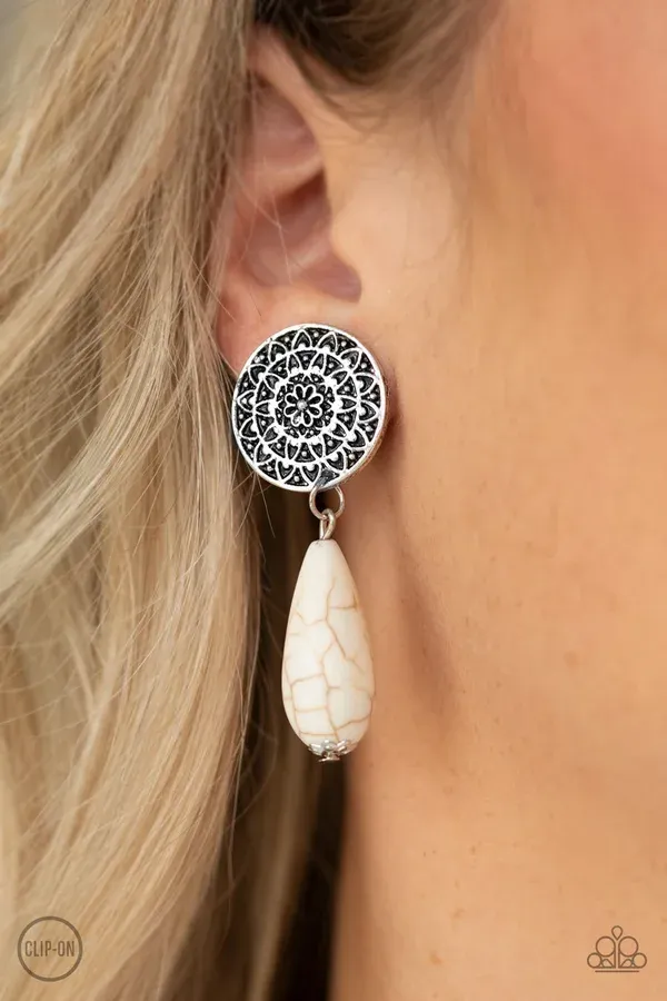 Prairie Bliss - White Clip-On Earring