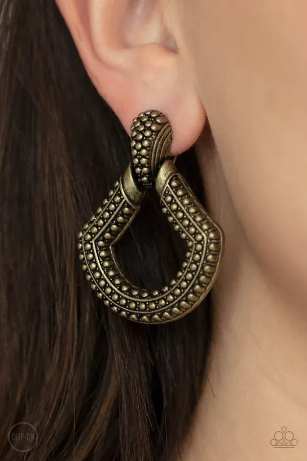Better Buckle Up - Brass Clip-on Earring