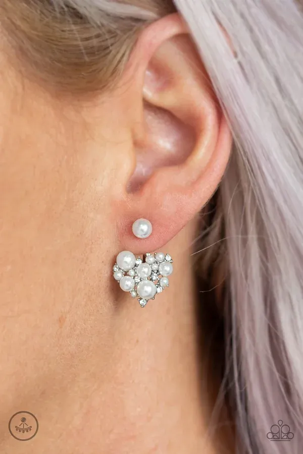 Star-Studded Success - White Jacket Earring