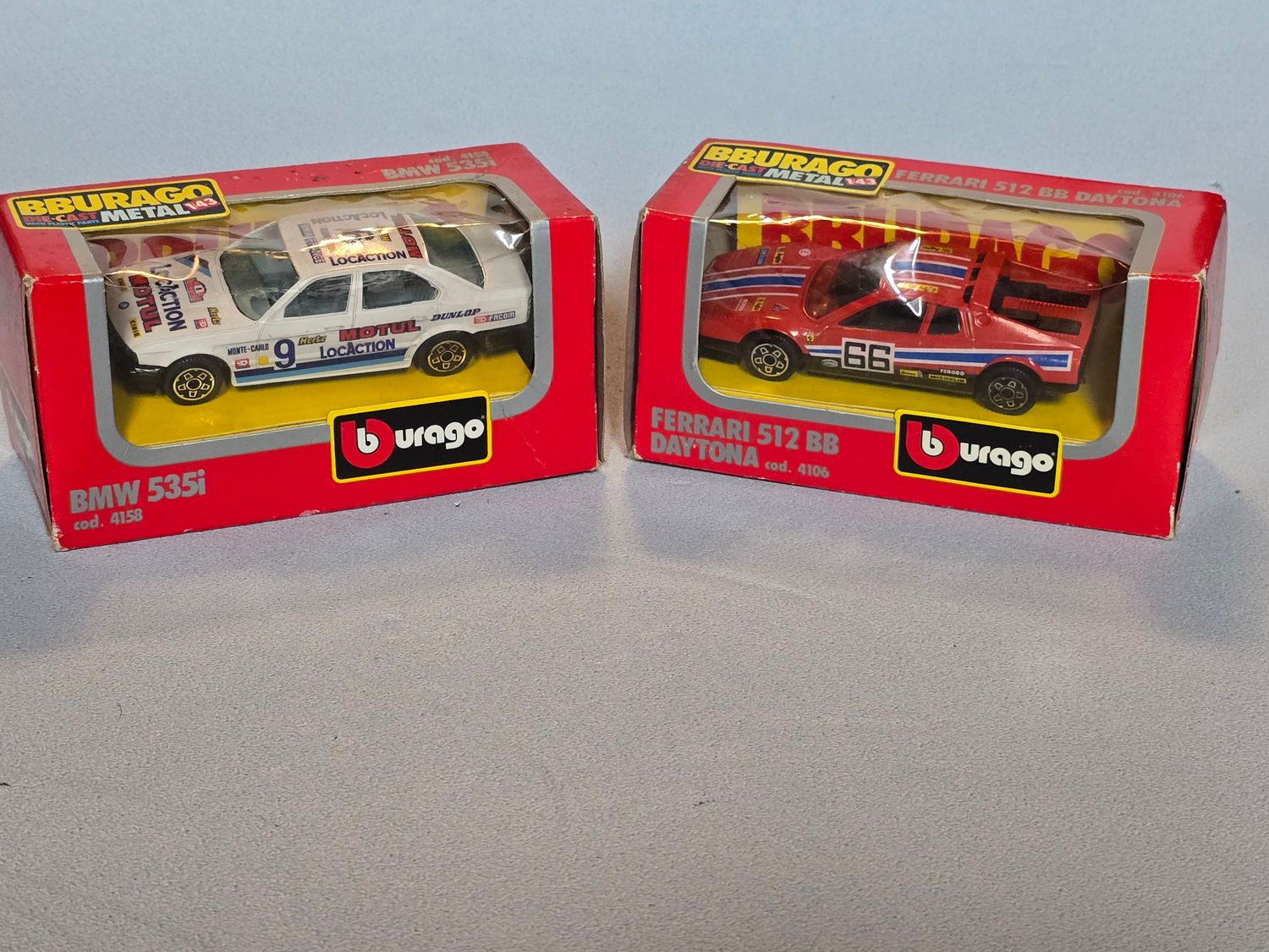 Burago Die Cast Metal Modellauto 1:43 Ferarri 512BB und BMW535i OVP