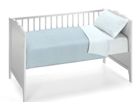 FUNDA NÓRDICA REVERSIBLE, FUNDA DE ALMOHADA Y SÁBANA BAJERA AJUSTABLE STARS & VICHY BLUE DREAMS 60x120 KOKU BABY