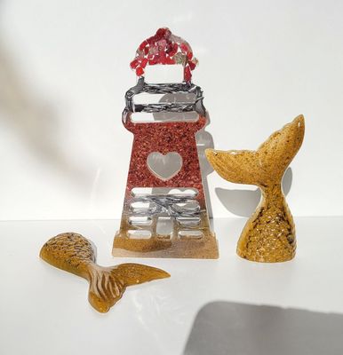 Orgonit Leuchtturm &amp; Mini Orgonit Flossen (2 Stück)