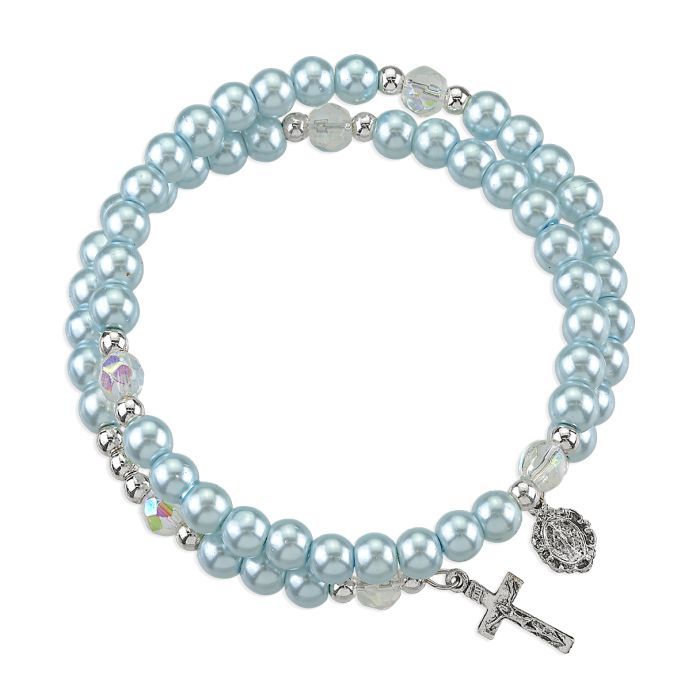 ROSARY BRAC PEARL SPIRAL LGT-BLU