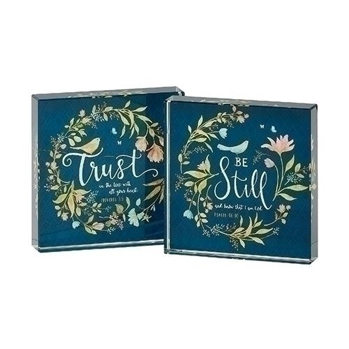 BE STILL/TRUST GLASS BLOCK RC 4&quot;