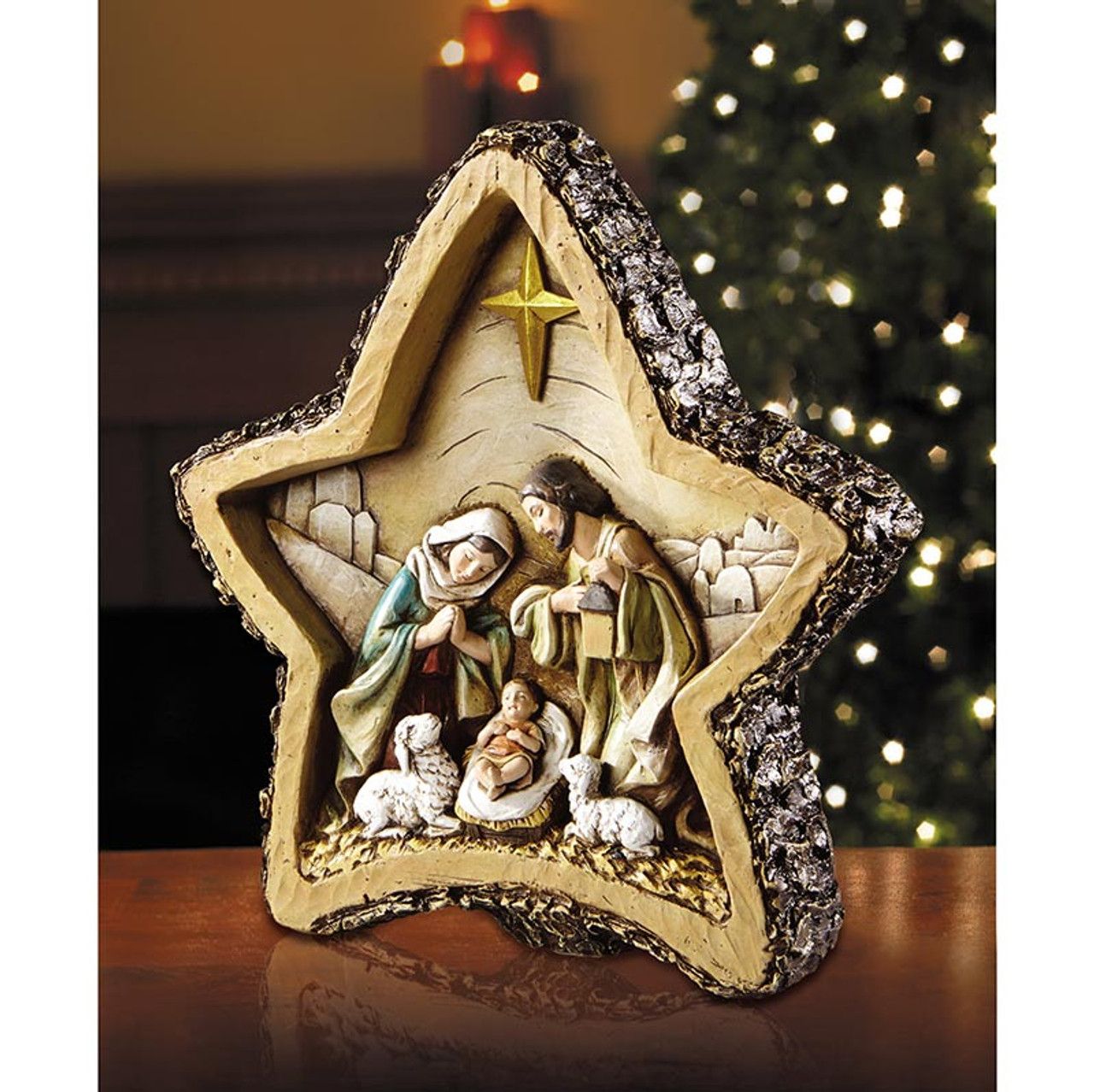 NATIVITY STAR WOODGRAIN FIGURINE 8&quot; H - NC
