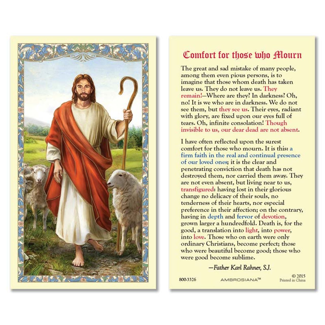 GOOD SHEPHERD COMFORT MOURN HOLY CARD -NC