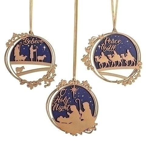 NATIVITY WOOD LASERCUT ORNAMENT 4&quot; - NC