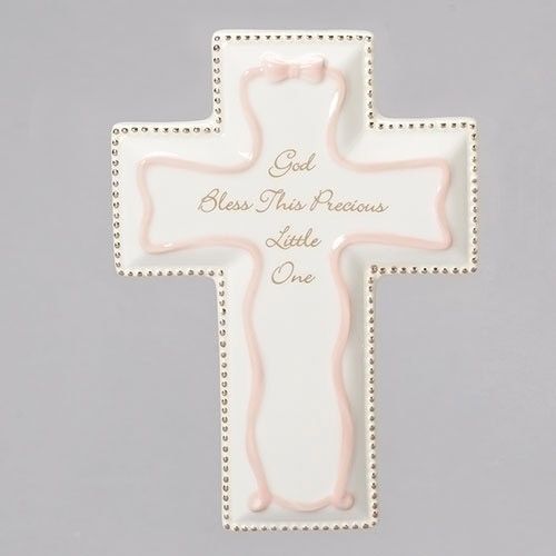 GOD BLESS LITTLE ONE WALL CROSS PNK  6&quot;H - NC