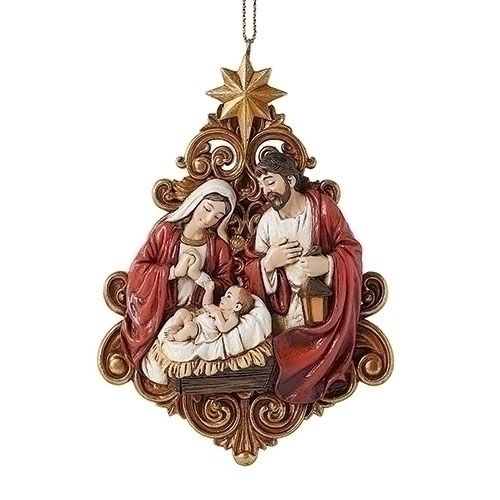 HOLY FAMILY ORNAMENT GOLD TREE - 4.25&quot; - NC