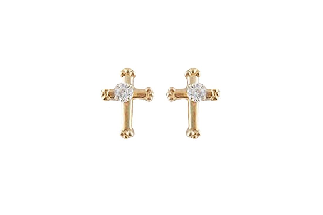 14KT GOLD CROSS W/CZ STONE EARRING