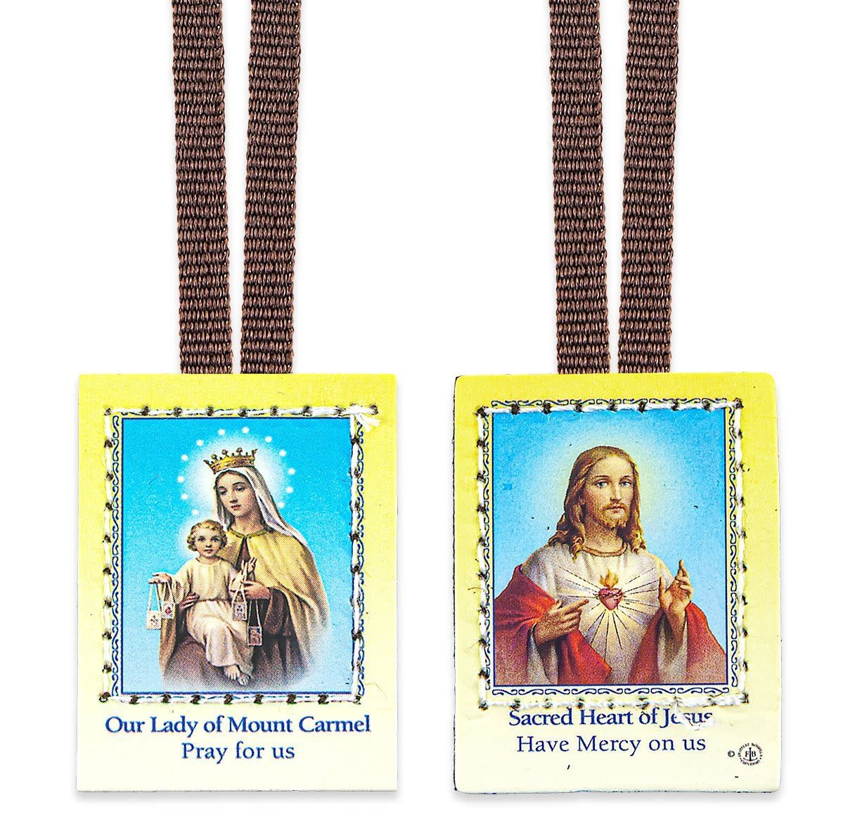 SCAPULAR W/SACRED HEART JESUS BRW CORD