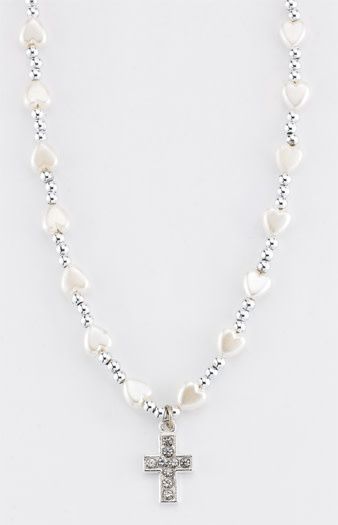 6MM WHITE HEART W SLVR BEADS NECKLACE - 16&quot;