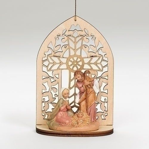 HOLY FAMILY ORNAMENT LASERCUT/ARCH - 4.5&quot;H