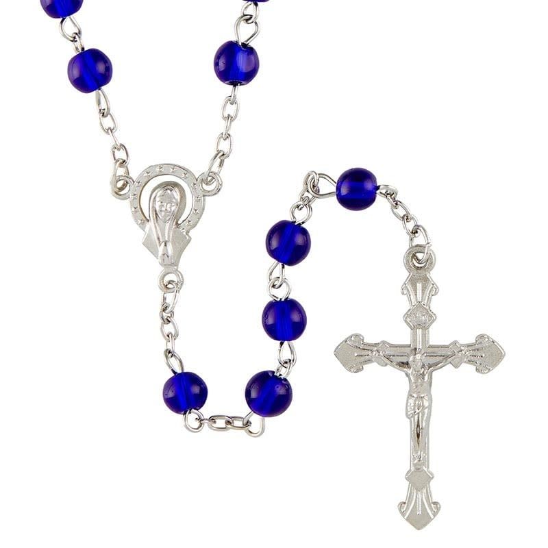ROSARY - GLASS BLUE BEAD - 18.5&quot; L
