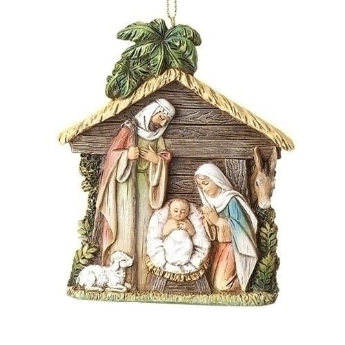 HOLY FAMILY STABLE ORNAMENT 4&quot;