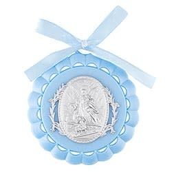 GUARDIAN ANGEL CRIB MEDAL W/RIBBON BLUE