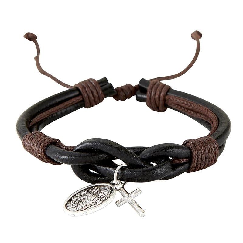 MICHAEL LEATHER CUFF W MEDAL - 7&quot;L