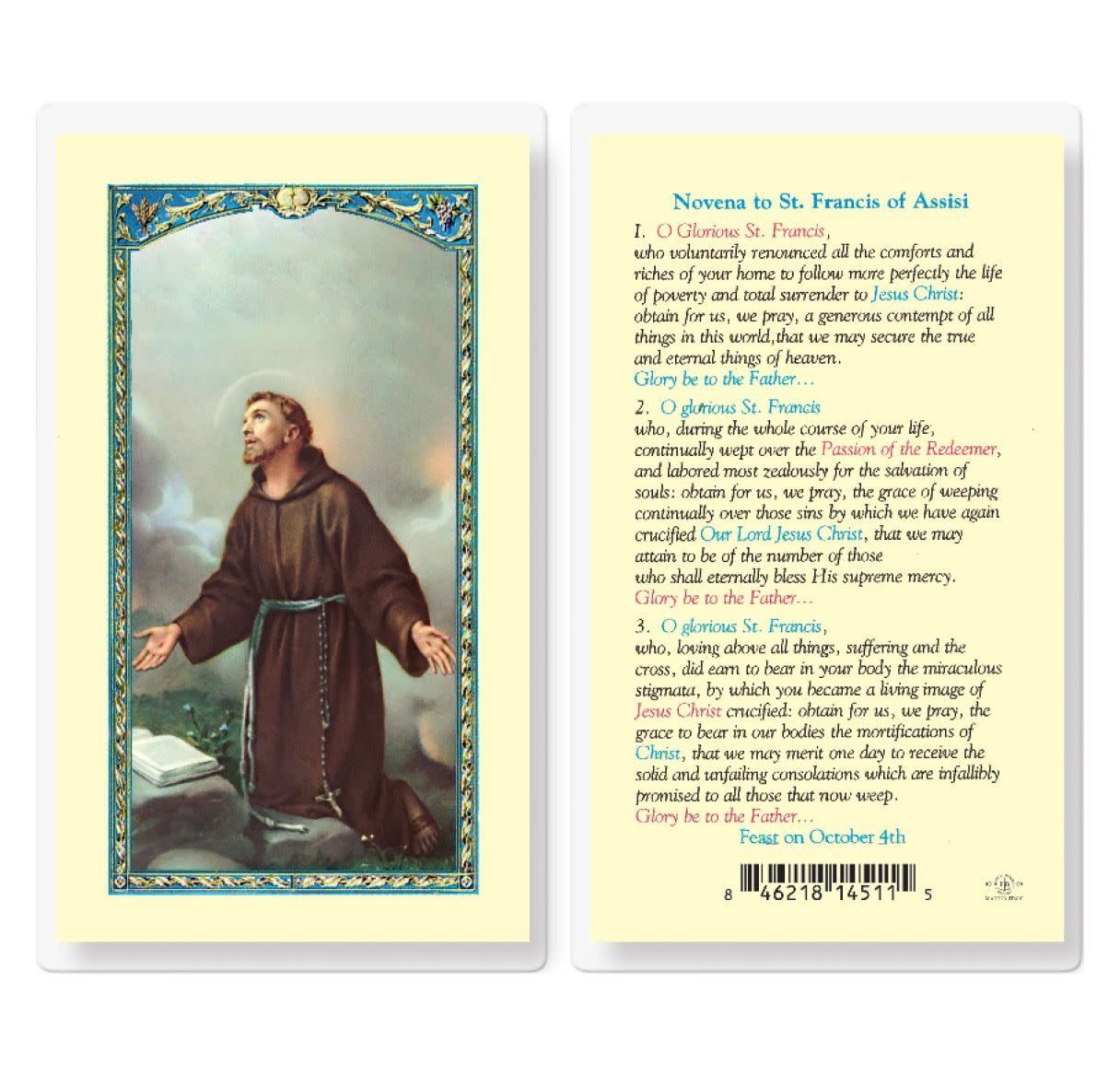 FRANCIS OF ASSISI NOVENA HOLY CARD