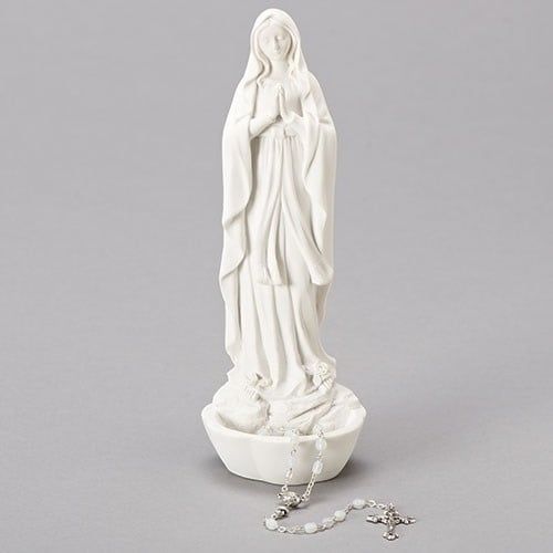 OL LOURDES ROSARY HOLDER WHT - 8&quot;