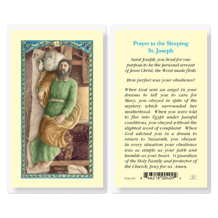 SLEEPING JOSEPH  HOLY CARD