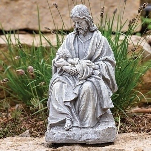 JESUS HOLDING BABY GARDEN STATUE - 15.5&quot; H