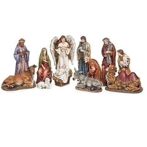 NATIVITY W KING/ANIMALS/ANGEL/SHEPHERD - 12PC - 7"H
