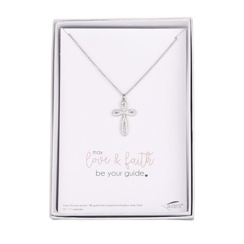 PAVE CROSS NECKLACE SLV 15&quot;