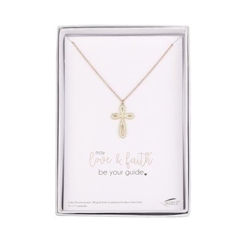 PAVE CROSS NECKLACE GLD - 15&quot;L