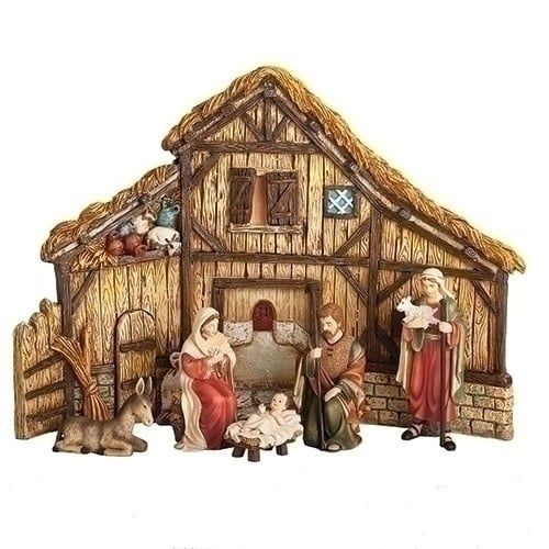 NATIVITY SET 6PC W/STABLE BACKDROP - 12&quot;H