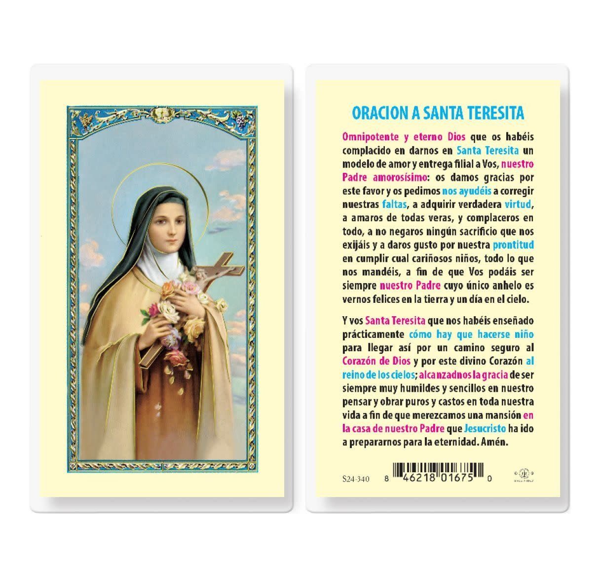 ORACION A SANTA TERESITA HOLY CARD