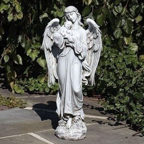 ANGEL HOLDING BABY GARDEN STATUE - 25.5&quot;H