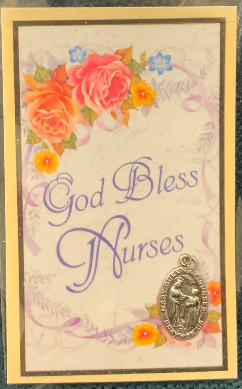 GOD BLESS NURSES MEDAL W/ PRAYER CARD