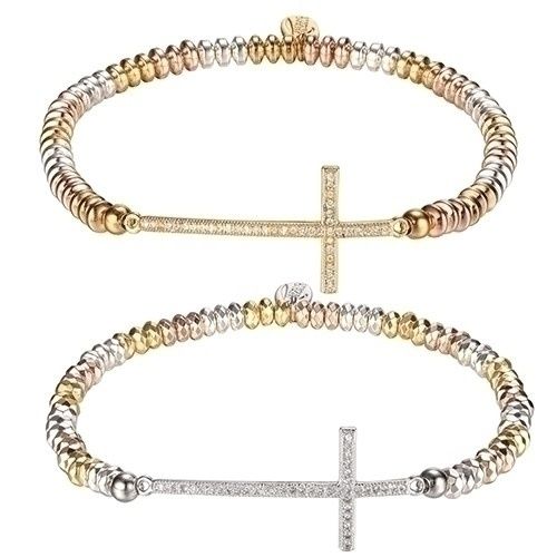 CROSS BRACELET STRETCH PAVE SIDE - 7&quot;L