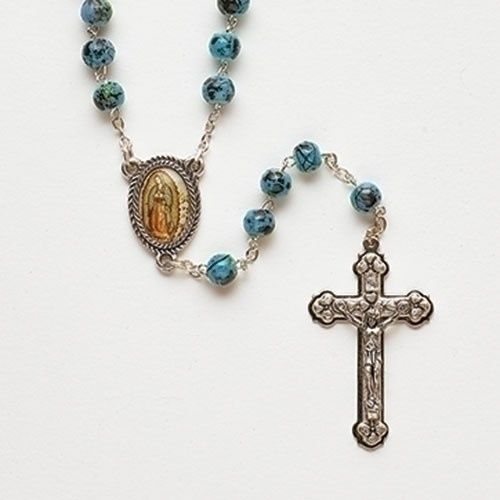 OL GUADALUPE ROSARY TEAL GLASS -18&quot; - NC