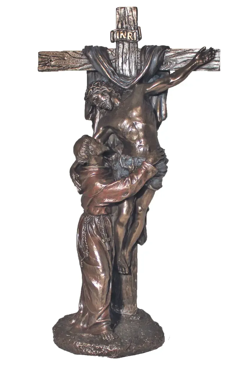 CHRIST W/ST. FRANCIS CRUCIFIXION BRONZE - 11.5&quot;