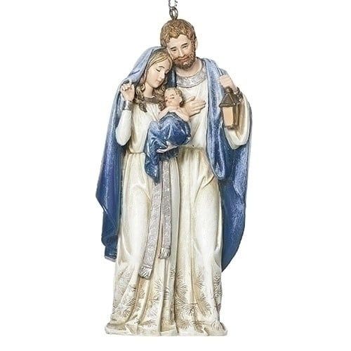 HOLY FAMILY NAVY SPARKLE ORNAMENT - 4.5&quot;H